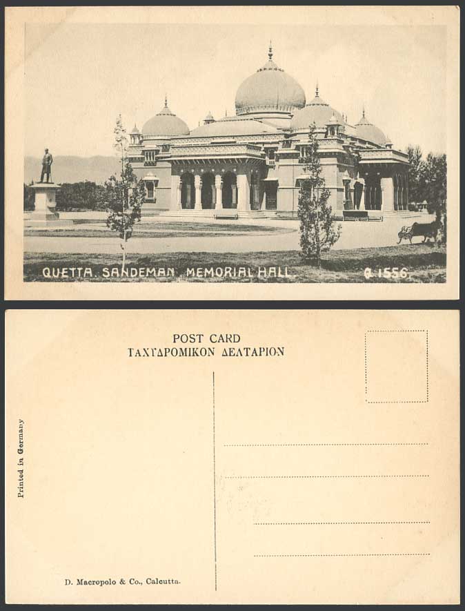 Pakistan Old Postcard Quetta Sandeman Sanderman Memorial Hall Statue Brit. India