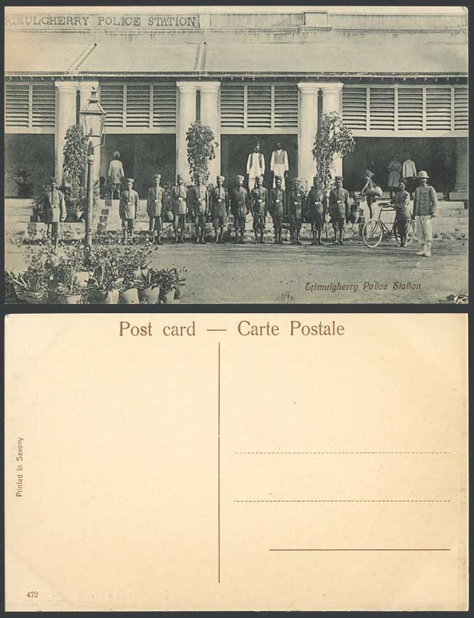 India Old Postcard Trimulgherry Police Station Policemen BICYCLE A Water Carrier