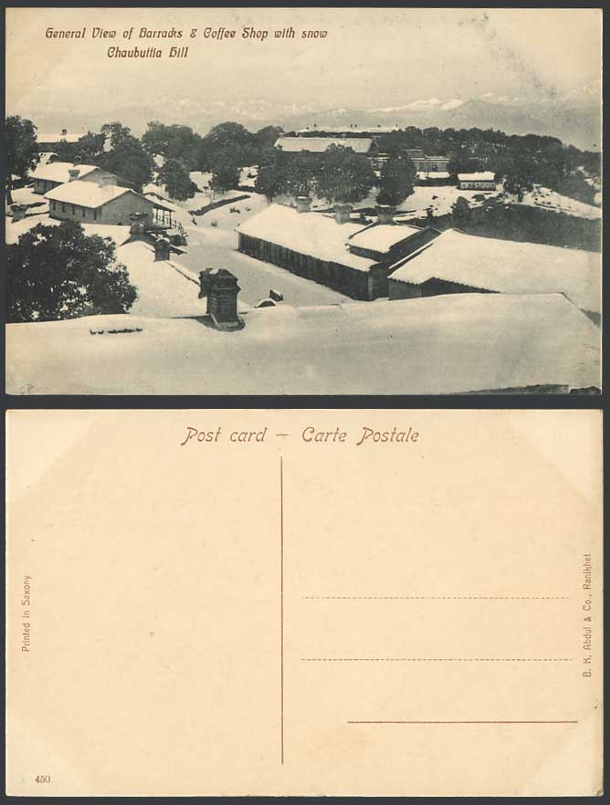 India Old Postcard General View of Barracks Coffee Shop with Snow Chaubatia Hill