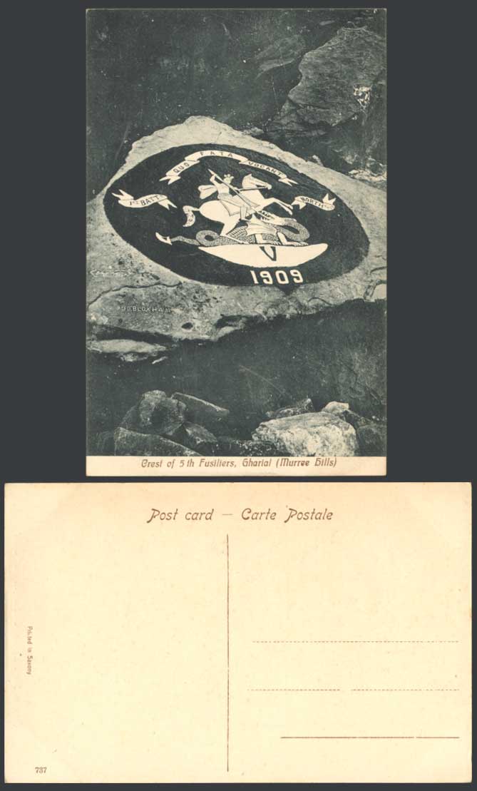 Pakistan Old Postcard Crest 5th Fusiliers Gharial Murree Hills Horse Dragon 1909