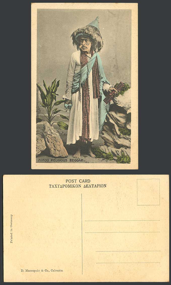 India Old Hand Tinted Postcard A Native Barefoot Hindu Religious Beggar Costumes