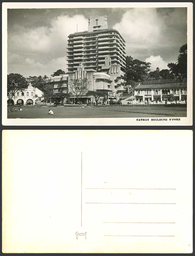 Singapore Old Real Photo Postcard Cathay Building ABC Bar Restaurant Cyclists RP