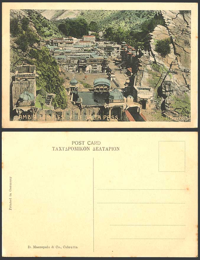 India Old Hand Tinted Postcard Ambir Temples in Galta Pass Jaipur Temple, Colour