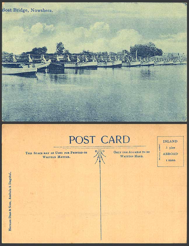 Pakistan Old Postcard Boat Bridge NOWSHERA Pontoon Bridge of Boats British India