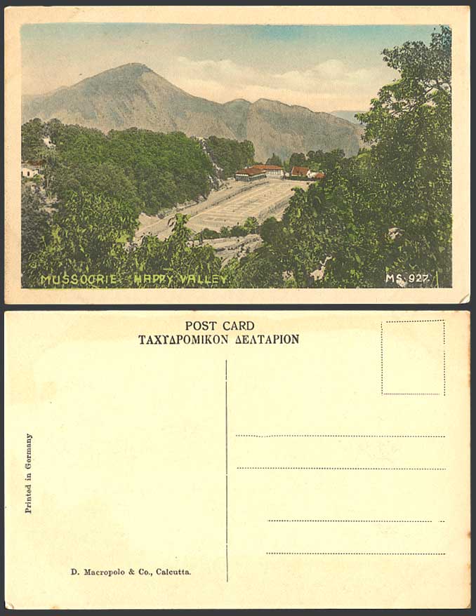 India Old Hand Tinted Postcard Mussoorie, Happy Valley, Mountains Hills Panorama