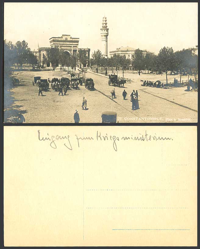 Turkey 1916 Old RP Postcard Constantinople PLACE DU SERASKERAT Gate Street Scene