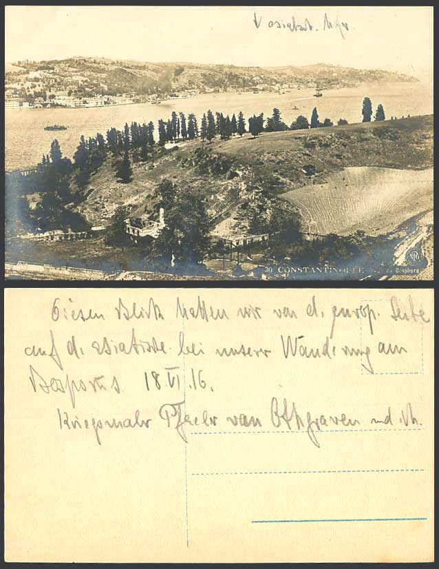 Turkey 1916 Old Real Photo Postcard Constantinople Vue du Bosphore Panorama Boat