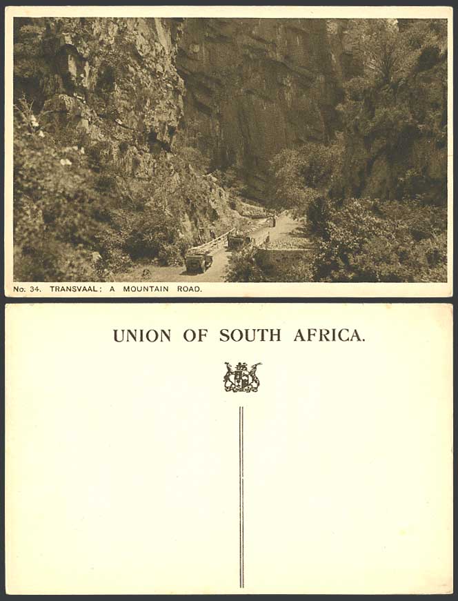 South Africa Transvaal A Mountain Road Vintage Motor Cars on Bridge Old Postcard