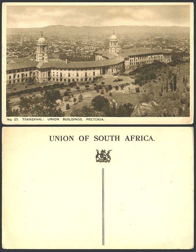 South Africa Pretoria Union Buildings Transvaal, General View, Mts. Old Postcard