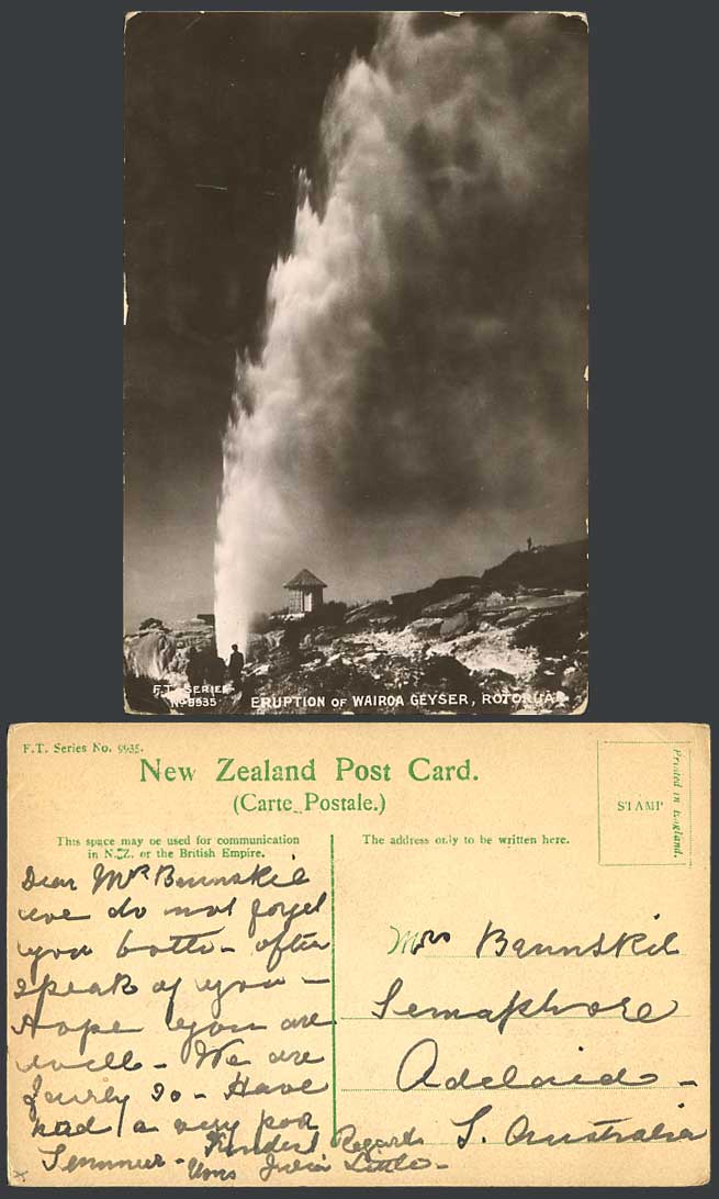New Zealand Old Real Photo Postcard Eruption Wairoa Geyser Rotorua Whakarewarewa