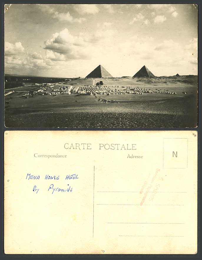 Egypt Old Real Photo Postcard MENA HOUSE HOTEL by PYRAMIDS, Camp, Tents, Desert