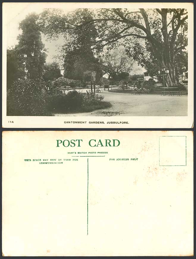 India Old Real Photo Postcard Cantonment Gardens Jubbulpore Cannon Garden No.11A