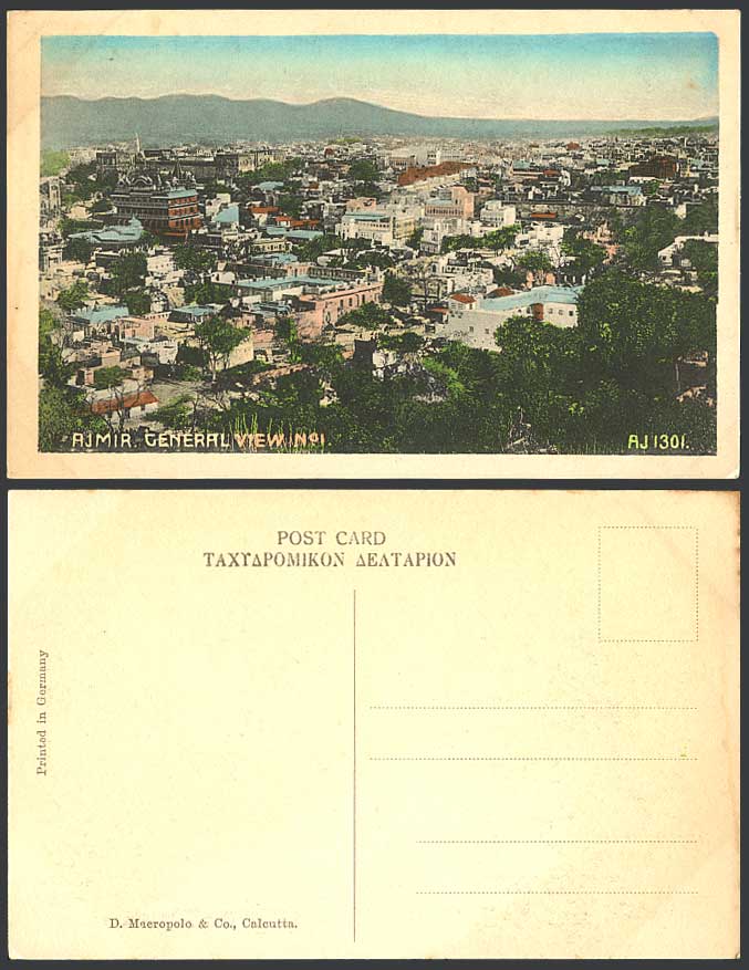 India Old Hand Tinted Postcard Ajmer AJMERE Ajmir Panorama General View Building