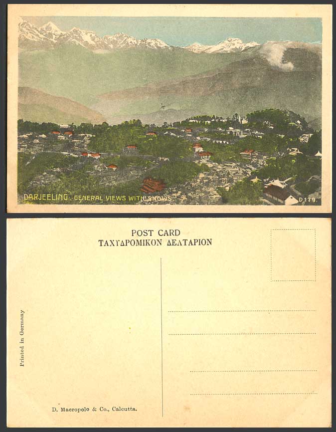 India Old Hand Tinted Postcard Darjeeling General Views with Snows Panorama Snow