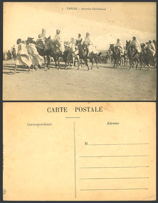 Morocco Maroc Old Postcard Tanger, Autorites Cherifiennes, Horses Donkeys Riders
