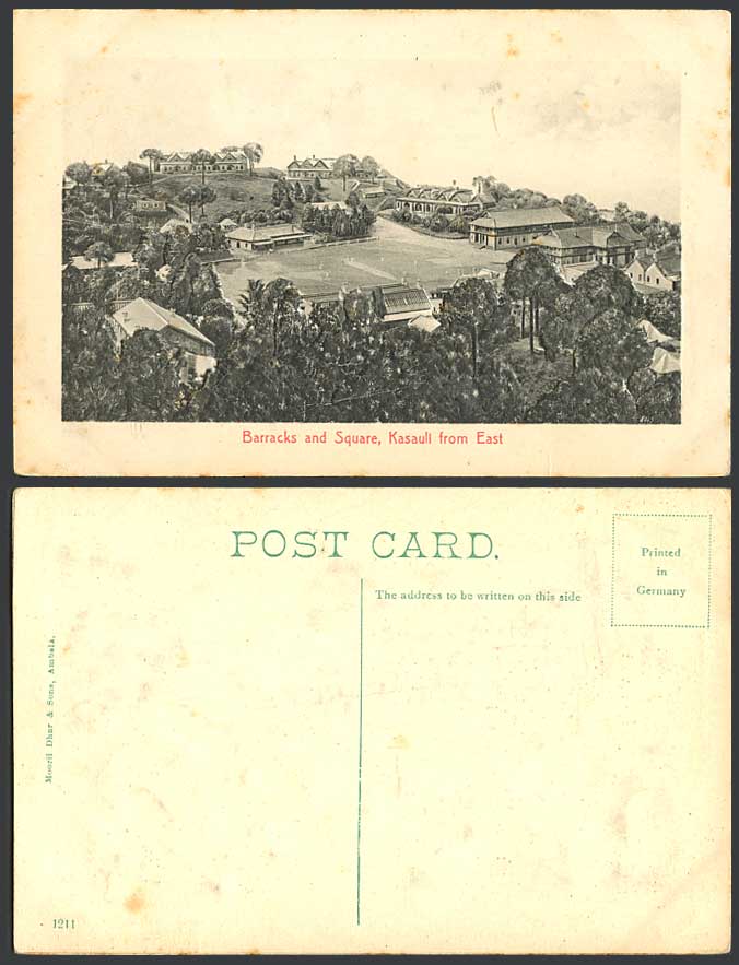 India Old Embossed Postcard Military Barracks Square, Kasauli from East Panorama