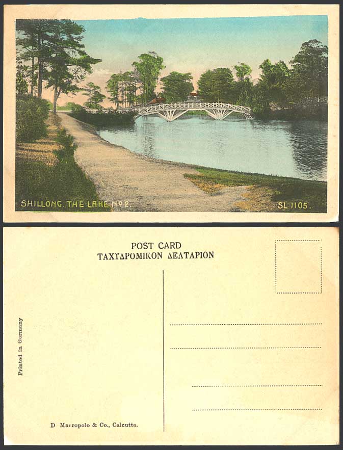 India Old Hand Tinted Postcard SHILLONG The Lake No. 2 Bridge Path Road & Sunset