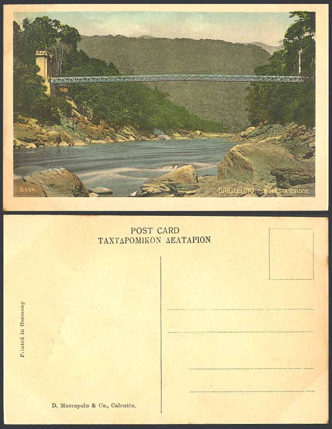 India Old Hand Tinted Postcard Darjeeling TEESTA BRIDGE, River Scene, Rocks Mts.