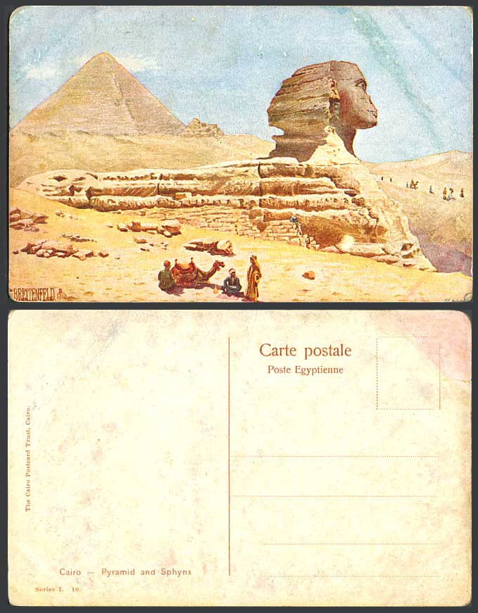 Egypt G. Breitenfeld Artist Signed Old Postcard Cairo, Sphinx and Pyramid, Camel
