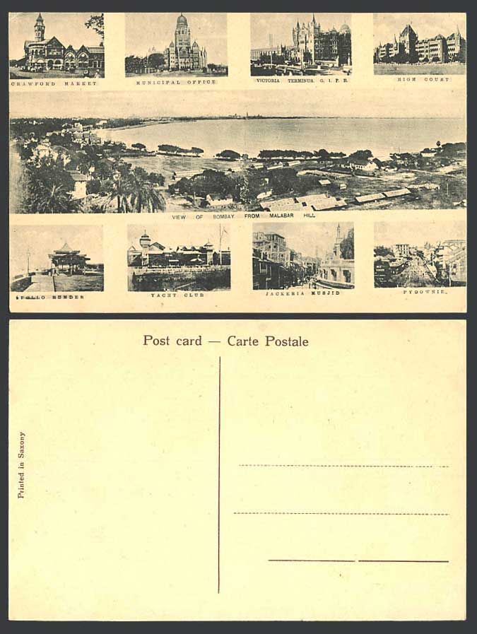 India Old Postcard Crawford Market Victoria Terminus High Ct Yacht Club Pydownie