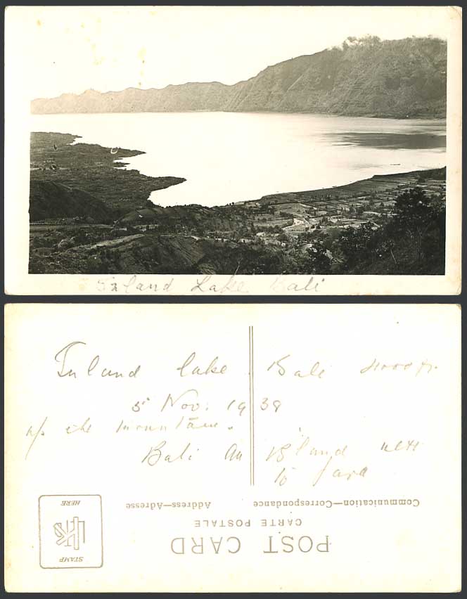 Indonesia 1938 Old Real Photo Postcard BALI Inland Lake Mountain Island nr. Java