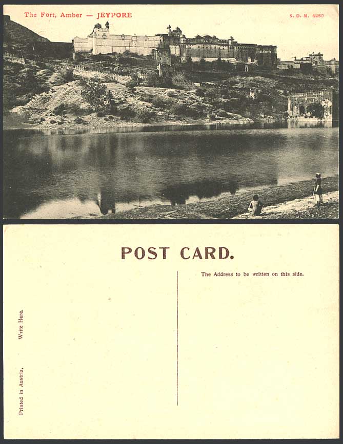 India Old Postcard Jaipur Jeypore Fort Amber Umbar Fortress, Lake or River Scene
