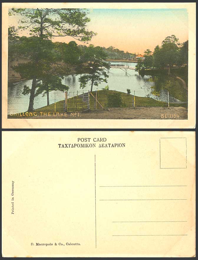 India Old Hand Tinted Postcard SHILLONG The Lake No. 1 Bridge Panorama SL 1104