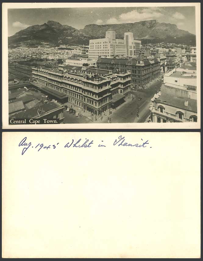South Africa 1945 Old Real Photo Postcard Central Cape Town, Table Mountain Cars