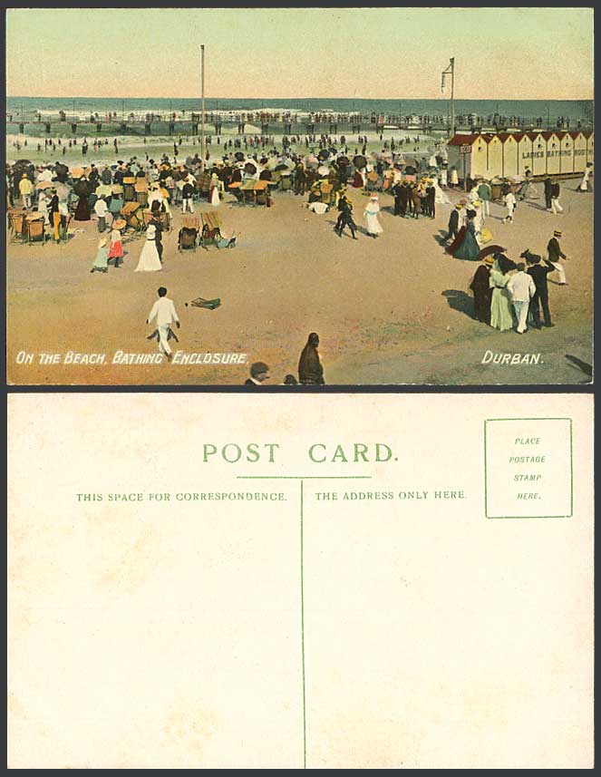 South Africa Old Postcard Durban Bathing Enclosure, On The Beach, Bathing Booths