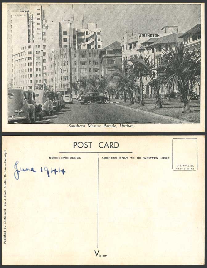 South Africa 1944 Old Postcard Durban Southern Marine Parade, Arlington Building