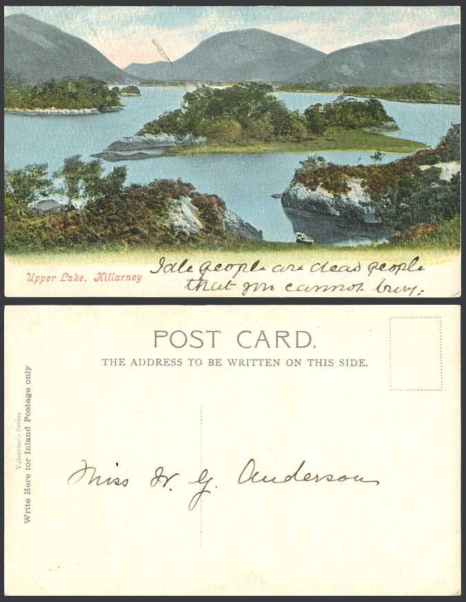Ireland Old Colour Postcard Upper Lake Killarney Small Island Mountains Co Kerry