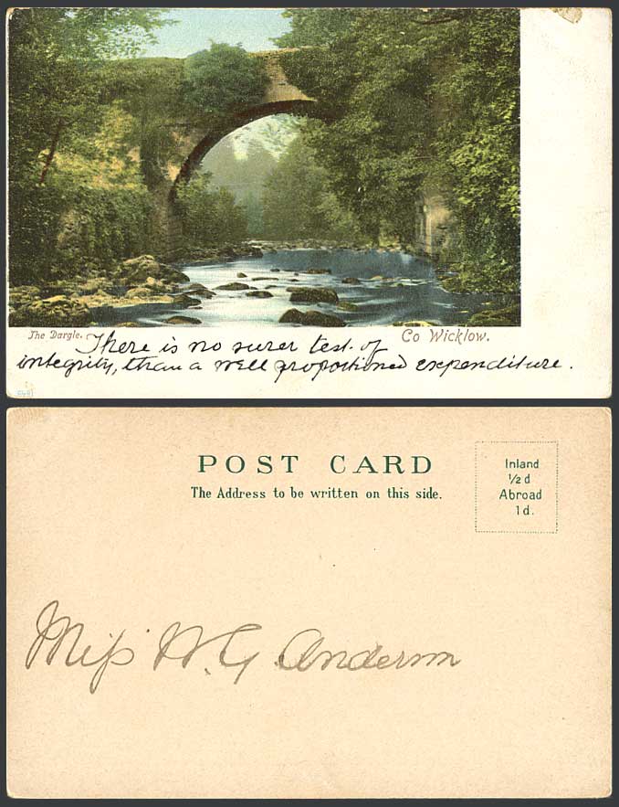 Ireland Co. Wicklow The Dargle, Bridge, River Scene Old Colour UB Postcard Irish