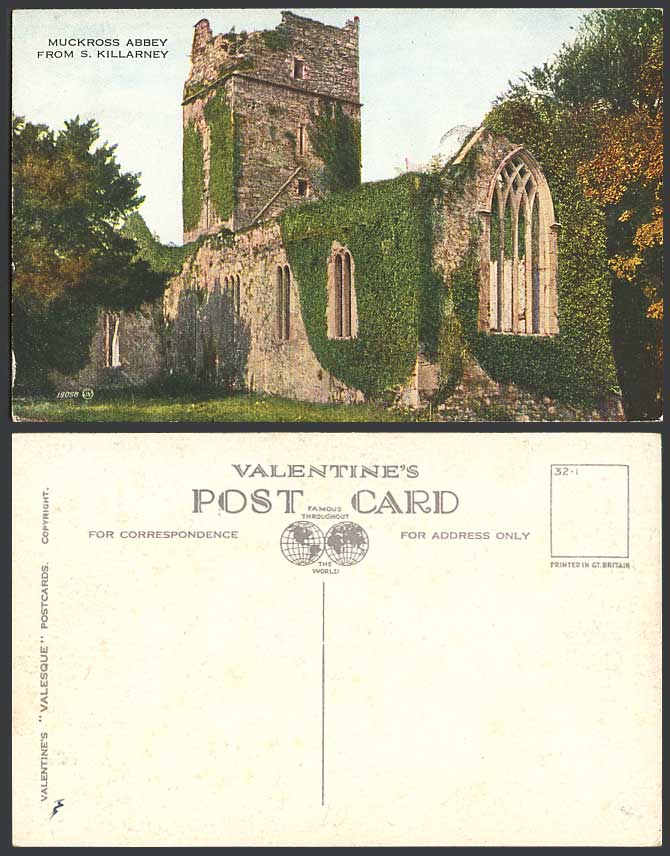 Ireland MUCKROSS ABBEY from S. South Co. Kerry Killarney Ruins Old Postcard