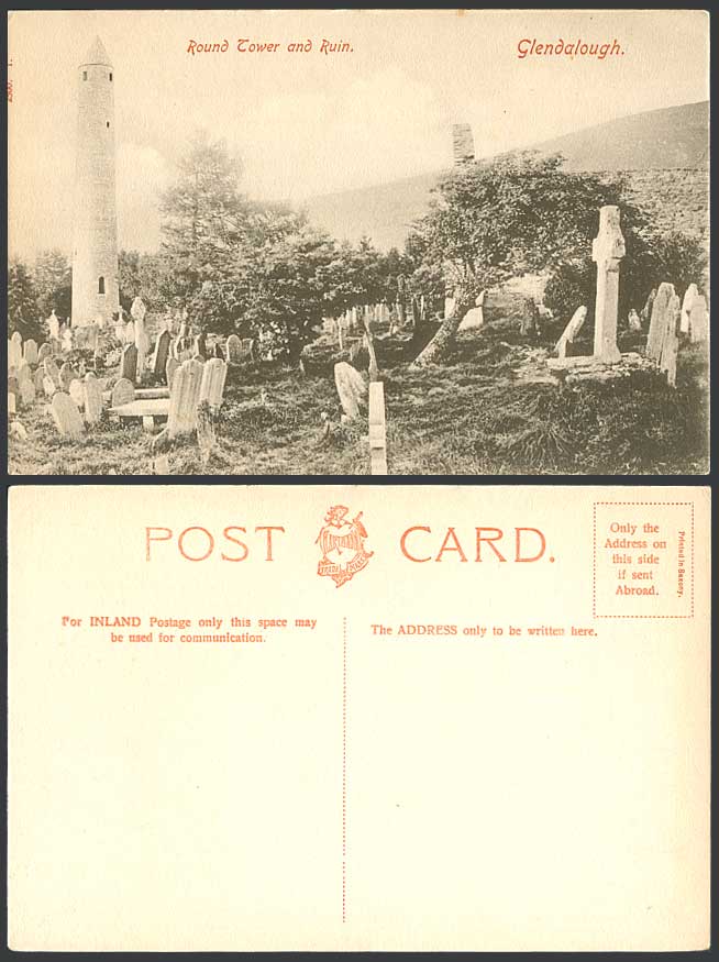 Ireland Old Postcard Round Tower & Ruin Glendalough Cemetery Tombs Cross Wicklow