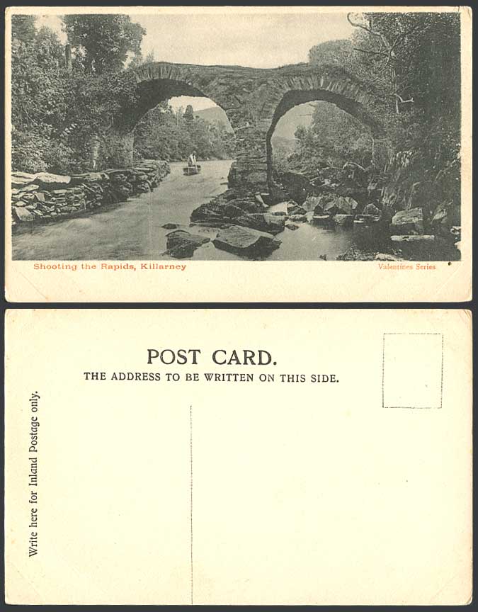 Ireland Old Postcard Shooting the Rapids Killarney Bridge Boat Rocks River Scene