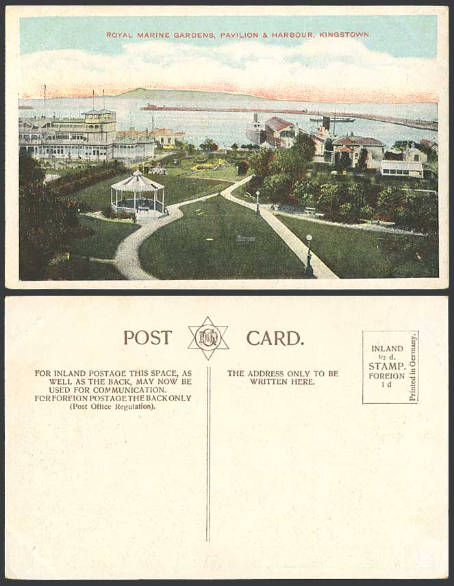 Ireland Dublin Old Postcard Royal Marine Gardens Pavilion Harbour Kingstown Pier