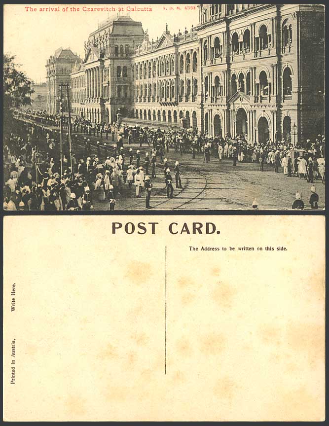 India Old Postcard The Arrival of Czarevitch at Calcutta Soldiers Police Guards