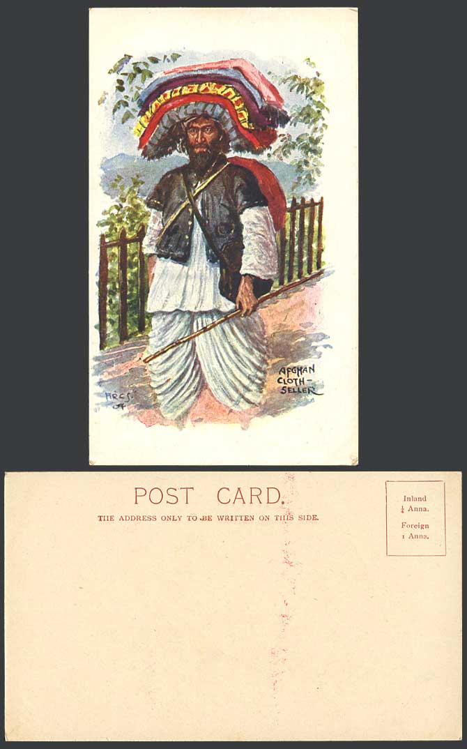 Afghanistan Old Postcard Afghan Cloth Seller, Native Man Costumes, Artist Signed