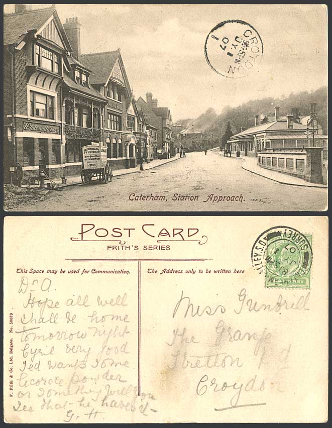 Caterham Station Approach Street Scene Railway Hotel Tandridge 1907 Old Postcard