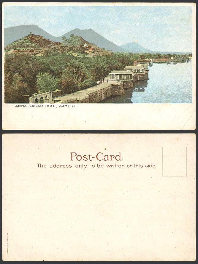 India Old Colour UB Postcard Annasagar Anna Sagar Lake AJMERE Mountains Panorama