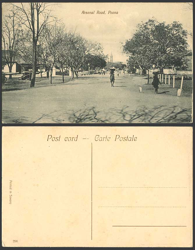 India Old Postcard Arsenal Road Street Scene Poona Pune Cannons Guns Clock Tower