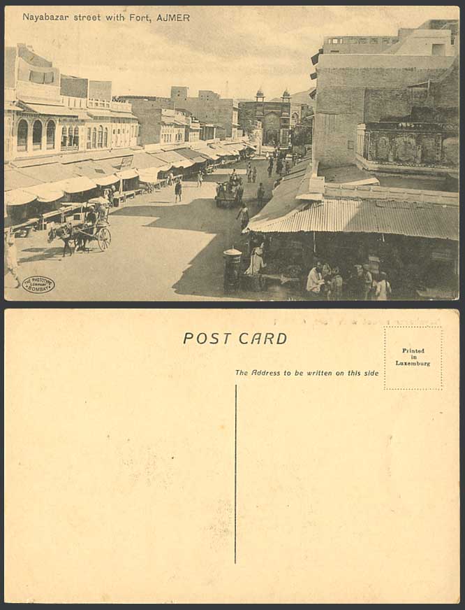 India Old Postcard Nayabazar Street Scene with Fort Fortress, Ajmer Ajmir Ajmere