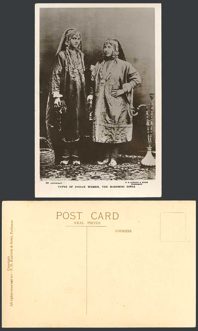 India Old Real Photo Postcard Kashmiri Girls Native Indian Women & Hookah Shisha