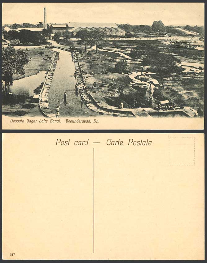 India Old Postcard Hossain Sagar Lake Canal Secunderabad Dn. Bridge General View