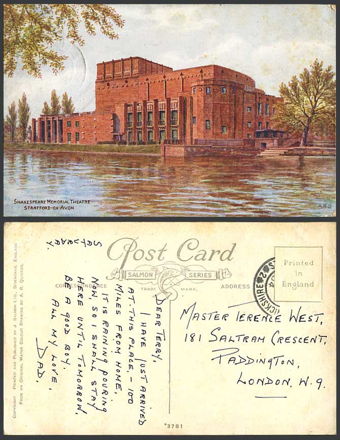 AR QUINTON 1934 Old Postcard Shakespeare Memorial Theatre Stratford-on-Avon 3781