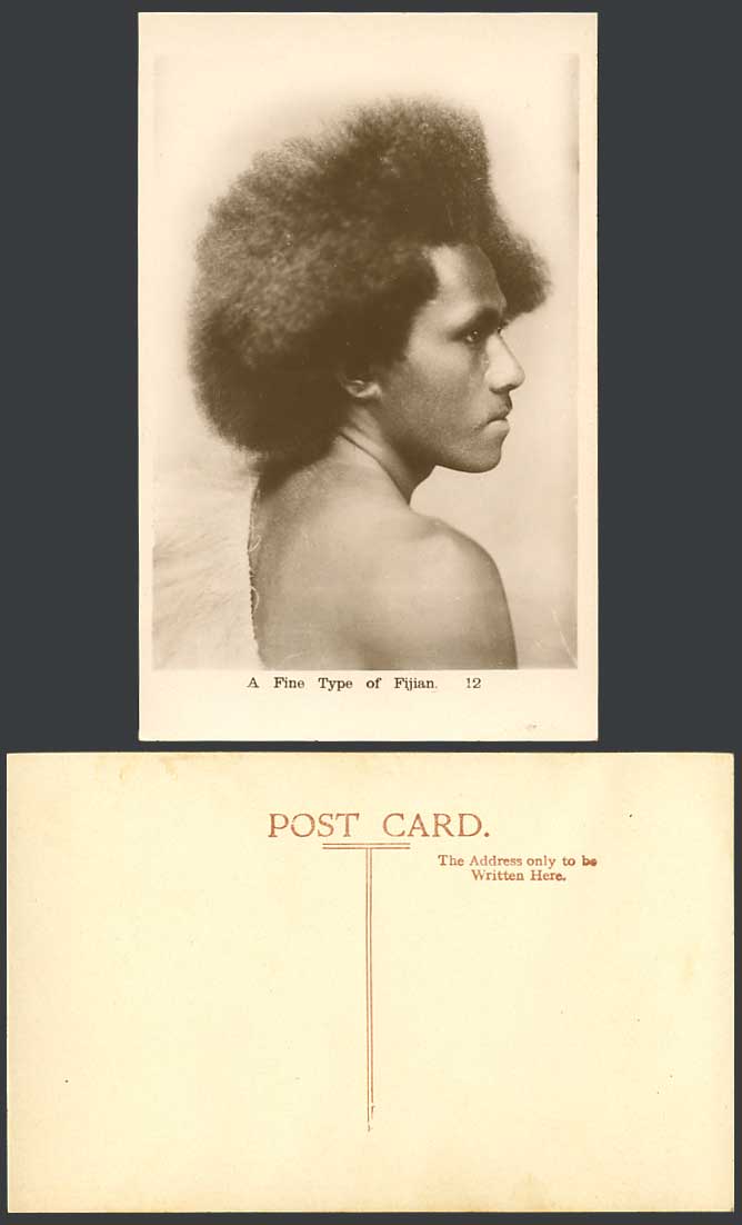 FIJI Old Real Photo Postcard A Fine Type of Native Fijian Man Ethnic Life No. 12
