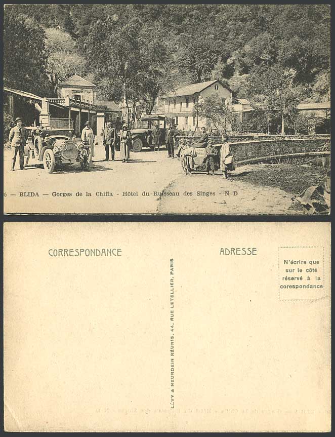 Algeria Old Postcard Blida Gorges Chiffa Hotel du Ruisseau des Singes Motor Cars