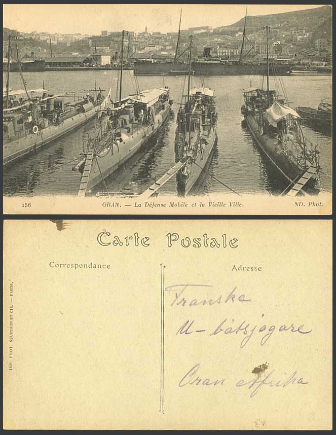 Algeria Vintage Postcard ORAN Defense Mobile Old City Military Vessel Steam Ship