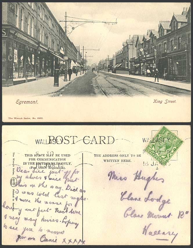 Egremont King Street Scene 1915 Old Postcard Barber Eyesight Testing Cafe, Shops