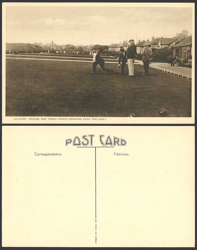 Wallasey Bowling Greens & Tennis Courts Harrison Park, Sport Sports Old Postcard